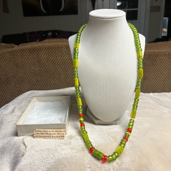 African Trade~Venetian Vintage (1760-1790) Millefiori Lime Green Glass Beads - Picture 3 of 16